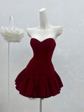 Burgundy A Line Sweetheart Satin Short Homecoming Dress 17th Birthday Outfits HZ1024