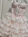 Pretty 16th Pink Ball Gown Spaghetti Straps Satin Lace Short Homecoming Dress Birthday Outfits HZ1024
