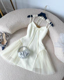 Simple A Line Spaghetti Straps Satin Tulle Short Homecoming Dress18th Birthday Outfits HZ1024