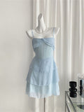 Cute Pale Blue A Line Spaghetti Straps Chiffon Tiered Short Homecoming Dress 17th Birthday Outfits HZ1024