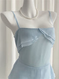 Cute Pale Blue A Line Spaghetti Straps Chiffon Tiered Short Homecoming Dress 17th Birthday Outfits HZ1024