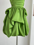 Chic A Line Strapless Green Satin Pleated Short Homecoming Dress 18th Birthday Outfits HZ1024