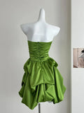 Chic A Line Strapless Green Satin Pleated Short Homecoming Dress 18th Birthday Outfits HZ1024