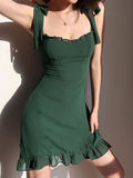 Dark Green Mermaid Spaghetti Straps Satin Chiffon Short Homecoming Dress 18th Birthday Outfits HZ1024
