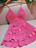 Simple A line Spaghetti Straps Pink Birthday Dress Chiffon Homecoming Dresses HZ1024
