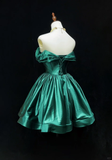 Dark Green A Line Off The Shoulder Satin Short Homecoming Dress 21th Birthday Outfits HZ1024
