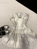 Pretty A Line Strapless Satin Tulle Short Homecoming Dress 16th Birthday Outfits HZ1024