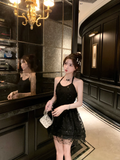 Chic A Line Halter Black Tulle Sequin Short Homecoming Dress 18th Birthday Outfits HZ1024