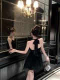 Chic A Line Halter Black Tulle Sequin Short Homecoming Dress 18th Birthday Outfits HZ1024