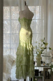 Stunning Mermaid Spaghetti Straps Satin Chiffon Sequin Beads Long Prom Dresses Formal Dress HZ1024