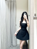 Simple Elegant Black A Line Square Satin Short Homecoming Dress 18th Birthday Outfits HZ1024
