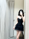 Black A Line Strapless Satin Tulle Sequin Short Homecoming Dress 18th Birthday Outfits HZ1024