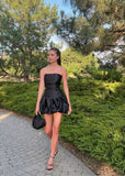 Pretty A Line Strapless Satin Short Homecoming Dress 20th Birthday Outfits HZ1024