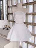 Simple A Line Spaghetti Straps Short Birthday Dress White Homecoming Dresses HZ1024