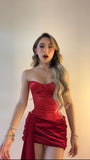 Red Mermaid Strapless Satin Pleated Short Homecoming Dress 19th Birthday Outfits HZ1024