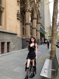 Unique Black A Line Spaghetti Straps Chiffon Lace Short Homecoming Dress 20th Birthday Outfits HZ1024
