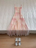 Sweet A Line Spaghetti Straps Chiffon Printed Long Prom Dresses Formal Dress HZ1024