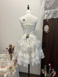 Princess A Line Strapless Satin Lace Beads Short Homecoming Dress 17th Birthday Outfits HZ1024