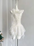 White A Line One Shoulder Chiffon Ruffles Short Homecoming Dress 16th Birthday Outfits HZ1024