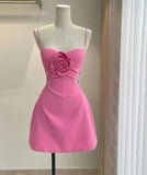 Pretty A Line Spaghetti Straps Satin Flower Short Homecoming Dress 18th Birthday Outfits HZ1024