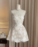 Cute A Line Strapless Satin Lace Short Homecoming Dress 18th Birthday Outfits HZ1024