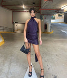 Purple Mermaid Halter Satin Short Homecoming Dress 19th Birthday Outfits HZ1024