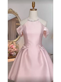 Simple A Line Scoop Neckline Short Birthday Outfits Pink Homecoming Dresses HZ1024