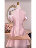 Simple A Line Scoop Neckline Short Birthday Outfits Pink Homecoming Dresses HZ1024