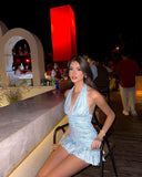 Unique Mermaid Halter Satin Pleated Short Homecoming Dress 18th Birthday Outfits HZ1024