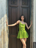 Cute A Line Halter Green Satin Short Homecoming Dress 16th Birthday Outfits HZ1024