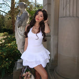 Cute White A Line Halter Satin Short Homecoming Dress 19th Birthday Outfits HZ1024