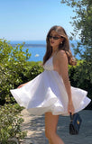 Sexy White A Line Halter V Neck Satin Backless Short Homecoming Dress 19th Birthday Outfits HZ1024