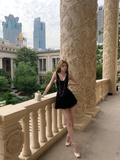 Classy A Line V Neck Black Satin Chiffon Short Homecoming Dress 20th Birthday Outfits HZ1024