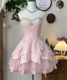 Sweet 16th Pink A Line Sweetheart Satin Tulle Lace Beads Short Homecoming Dress Birthday Outfits HZ1024