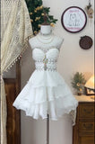 Pretty 17th White A Line Sweetheart Chiffon Beads Short Homecoming Dress Birthday Outfits HZ1024