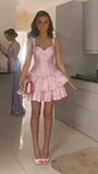Sweet 18th Pink Ball Gown Sweetheart Satin Short Homecoming Dress Birthday Outfits HZ1024
