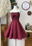 Burgundy A Line Strapless Satin Short Homecoming Dress 19th Birthday Outfits HZ1024