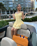 Pastel Yellow A Line Spaghetti Straps Satin Short Homecoming Dress 19th Birthday Outfits HZ1024