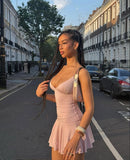 Sexy A Line Spaghetti Straps Pink Satin Short Homecoming Dress 20th Birthday Outfits HZ1024