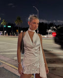 Chic A Line Halter Satin Sequin Short Homecoming Dress 22th Birthday Outfits HZ1024