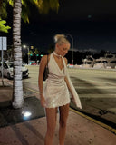 Chic A Line Halter Satin Sequin Short Homecoming Dress 22th Birthday Outfits HZ1024