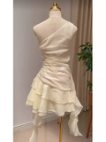 Cute A Line One Shoulder Short Birthday Dress Chiffon Homecoming Dresses HZ1024