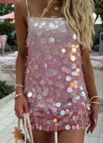 Shiny A Line Spaghetti Straps Sequin Short Homecoming Dress 18th Birthday Outfits HZ1024