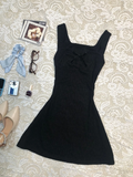 Eelgant A Line Square Black Satin Bow Short Homecoming Dress 18th Birthday Outfits HZ1024