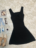 Eelgant A Line Square Black Satin Bow Short Homecoming Dress 18th Birthday Outfits HZ1024