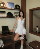 Chic A Line Halter Lace Satin Short Homecoming Dress 19th Birthday Outfits HZ1024