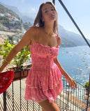 Pretty A Line Spaghetti Straps Satin Printed Short Homecoming Dress 17th Birthday Outfits HZ1024