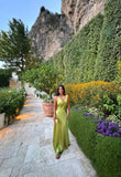 Pretty Sheath A Line Spaghetti Straps Green Satin Long Prom Dresses Formal Dress HZ1024