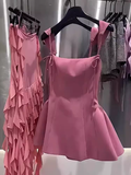 Simple A line Straps Pink Birthday Dress Satin Homecoming Dresses HZ1024