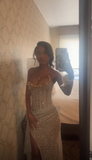Glitter Mermaid Strapless Sequin Long Prom Dresses Formal Dress HZ1024
